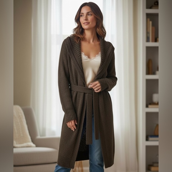 Outlander Sweaters - Elegant Brown Belted Cardigan